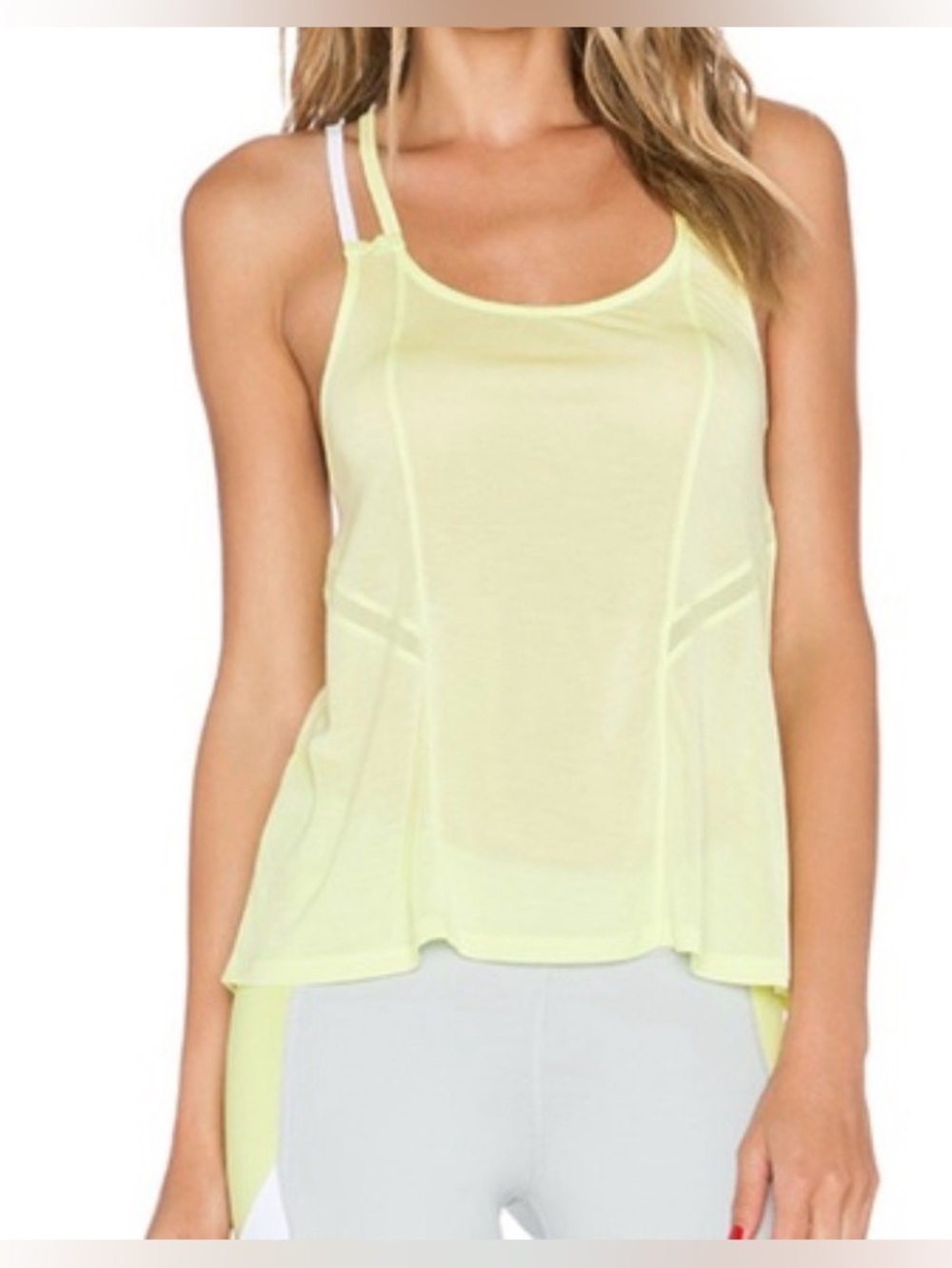 ALO Yoga Light Lime Strappy Tank with White Logo